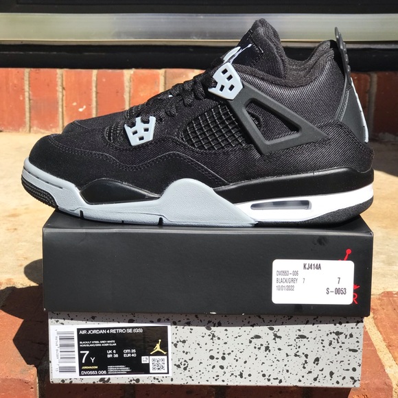 Air Jordan Retro 4 Black Canvas “Steel” GS Size 4.5Y/ 6W - Picture 3 of 16